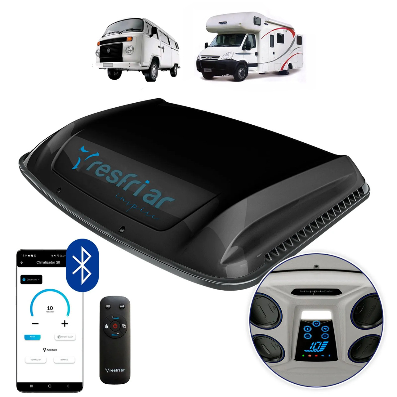 Climatizador Resfriar Série 8 Inspire 12V Corote com Controle Preto