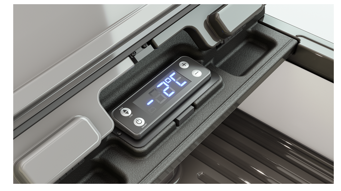 Foto do visor da Geladeira 25L MB Actros Bivolt Resfriar